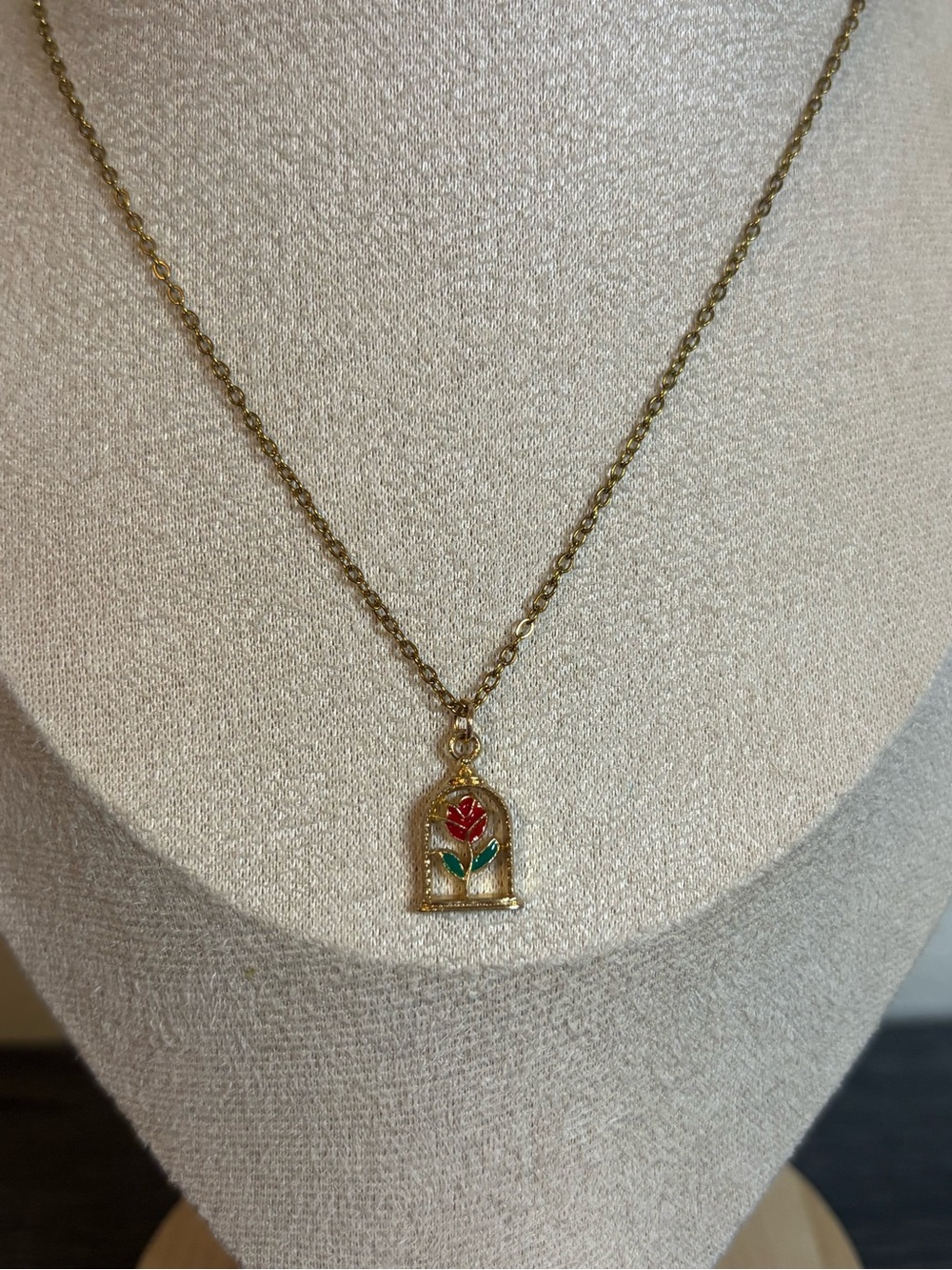 Handmade Gold Beauty And The Beast Rose Necklace